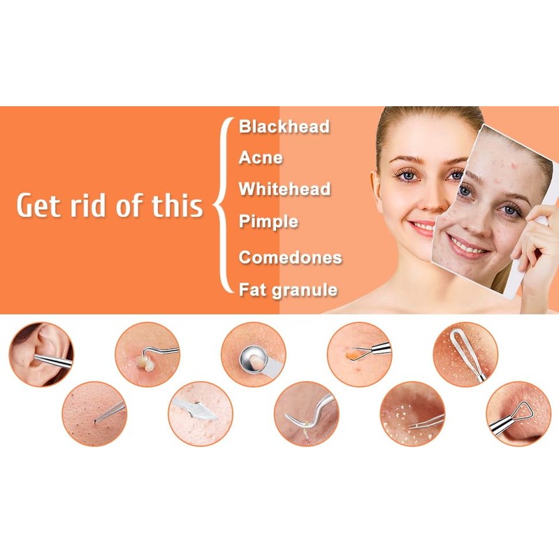 Blackhead Remover Comedone Extractor,15 Pcs Professional Stainless Steel Blackhead Remover