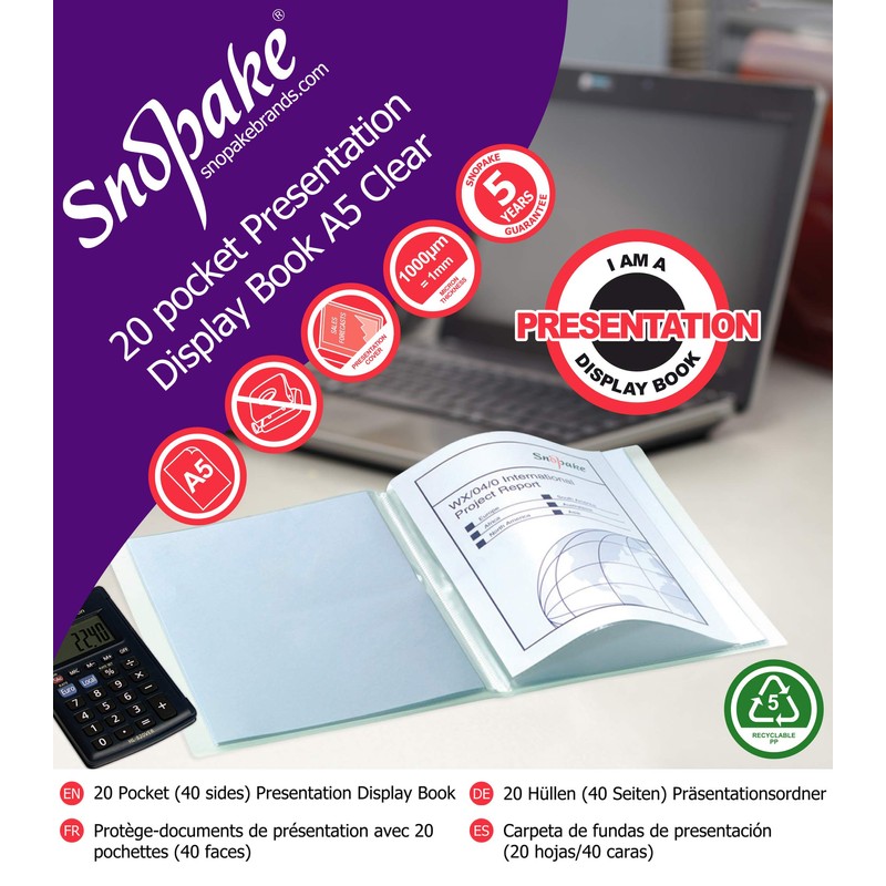 Snopake A5 Presentation Display Book 20 Pockets – Clear, Pack