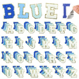 Self Adhesive Chenille Letters Patches 104PCS Blue Stick on Letter Patches Varsity Initial Patch Stickers for Clothes Bag Backpacks Hats Jackets DIY Crafts