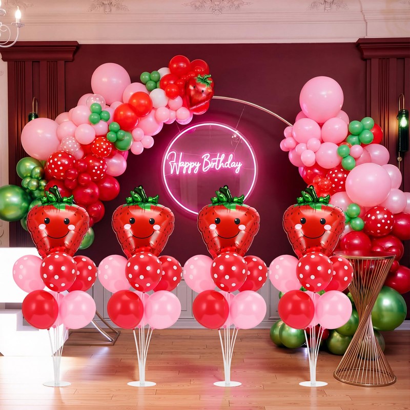 VioraWhite 8 Sets Strawberry Party Table Centerpieces Balloons Decorations