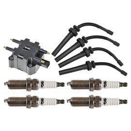 TRQ Ignition Kit Ignition Coil Spark Plugs Spark Plugs Wire Set Compatible with 2001-2010 Chrysler PT Cruiser 2001-2006 Sebring 2001-2003 Voyager 2001-2007 Dodge Caravan Stratus