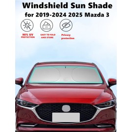 Windshield Sun Shade for 2019-2024 2025 Mazda 3 Foldable Car Front Window Sunshade Accessories 240 T Sun Visor Protector Reflective Cover Block UV Rays & Sun Heat