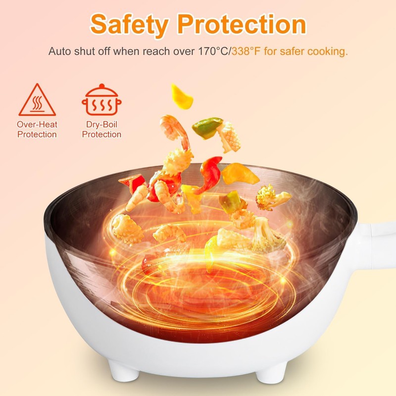 KOCASO Electric Hot Pot with Steamer, 3L Non-Stick Multi-Cooker, Dual