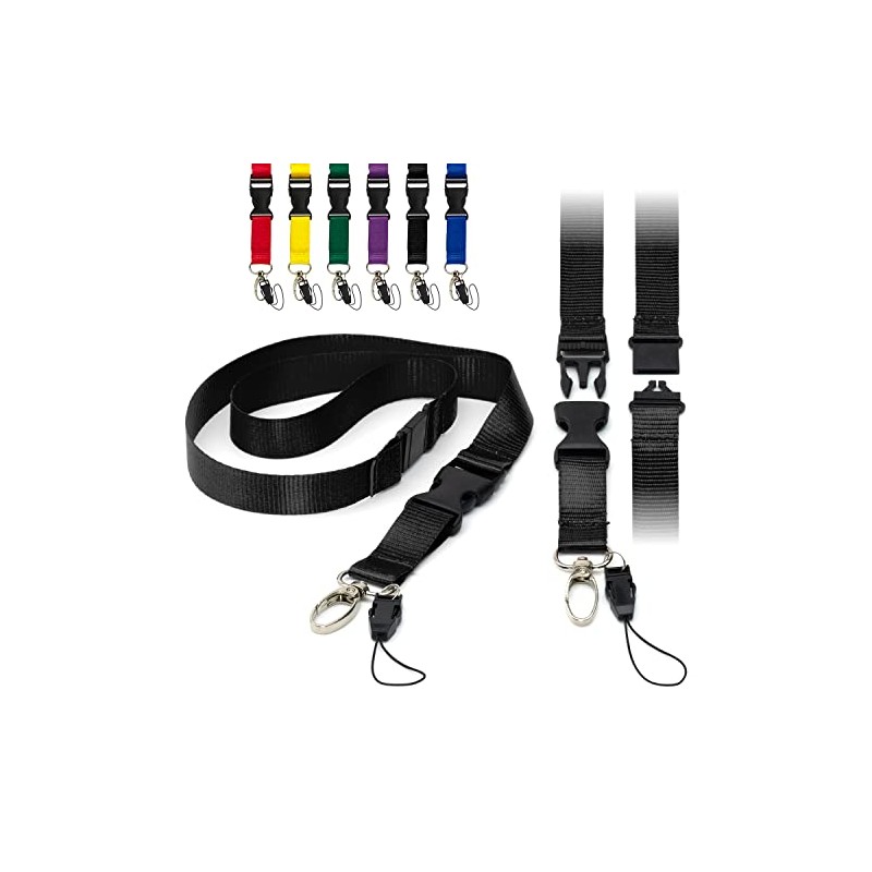 Black Detachable 2cm Flat Lanyards With Buckle, Safety Breakaway Pull,