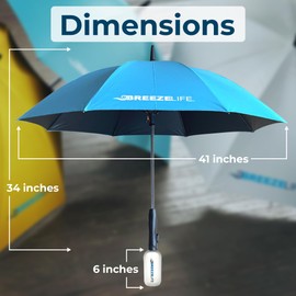 Breeze Life Original Mister Breeze, Sun Umbrella With Fan and Mister, Built-in Fan for Festivals, Beach and More (Blue)