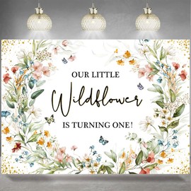 InMemory Wildflower 1st Birthday Backdrop Spring Butterfly Floral Plants Flowers Glitter Princess Girl One Year Old First Birthday Party Decorations Photography Background Banner 6x4ft
