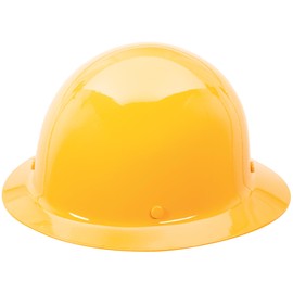 MSA 475409 Skullgard Full Brim Safety Hard Hat with Fas-Trac III Ratchet Suspension | Non-Slotted Hat, Made of Phenolic Resin, Radiant Heat Loads up to 350F - Standard Size in Yellow