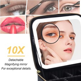 Makeup Bag with Mirror and Light Travel Makeup Train Case Cosmetic Bag Organizer Portable Artist Storage Bag with Adjustable Dividers Makeup Brushes Storage Organizer