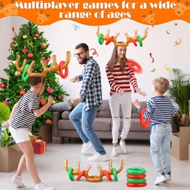 Angooni Inflatable Reindeer Antlers Ring Toss Game for Christmas Party Supplies - 4 Set Christmas Reindeer Game with Red Nose, Xmas Target Game Toy, Inflatable Reindeer Games for Adults