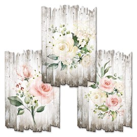 Kreative Feder Roses Shabby Chic Country House Style Wall Pictures Wood Decorative Signs Made of Wood in Set of 3 Wall Decoration for Your Home Choice of 30 x 20 cm or 30 x 45 cm (30 x 20 cm)