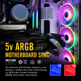 EZDIY-FAB White Moonlight RGB Case Fan 120 mm with Fan Hub X and Remote Control, 5 V 3 Pin RGB Motherboard Sync, ARGB Fan for PC Case - Pack of 3