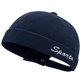 DIYDECAL Retro Brimless Skullcap Hat Docker Cap,Sailor Worker Hat Beanie Hat for Mens Navy Blue