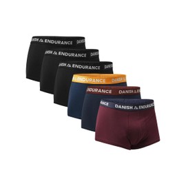 DANISH ENDURANCE Pack of 6 Short Boxer Shorts Men's Cotton with Short Leg, Men's Underpants, Without Label, Multicoloured (3 x Black, 1 x Navy/Orange, 1 x Navy/Bordeaux, 1 x Bordeaux/Dark Blue), 3XL