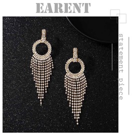 Earent Tassel Rhinestone Hoop Earrings Gold Long Chandelier Fringe Chain Big Circle Dangle Drop Earring Vintage Bridal Party Jewelry for Women