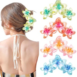 4 Pcs Flower Hair Clip Nonslip Large Flower Claw Clips Strong Hold Hawaiian Claw Clip for Women and Girls Medium Thick Hair Hair Claw Clips