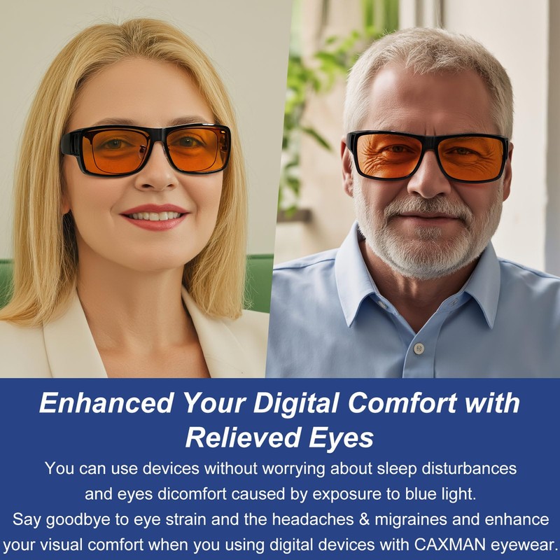 CAXMAN 99.9% Blue Light Blocking Glasses Sleep Glasses Orange Tinted