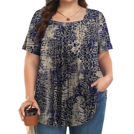 MUSE SHOW Womens Plus Size Tops Tunic Summer Short Sleeve Loose Shirts Clothes Snake Skin Blue 5X