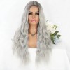Peluca Larga De Mujer Color Gris Degradado Pelo Ola Natural