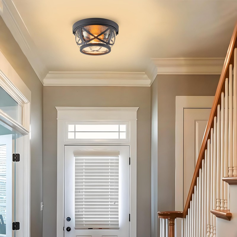 Oil-rubbed Bronze Flush Mount Ceiling Light Fixtures, 2-Light Farmhouse Porch