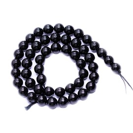 PLTbeads Natural Gemstone Loose Beads Smooth Round Approxi 15 inch DIY Bracelet Necklace for Jewelry Making (8mm, Black Tourmaline)