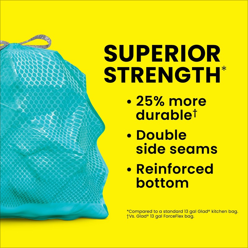 Glad ForceFlex MaxStrength Kitchen Trash Bags, 13 Gal, Bahama Bliss