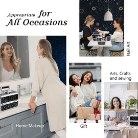 Joligrace Makeup Train Case Portable Cosmetic Box 2 Trays with Mirror Lockable for Makeup Nail Tech and Beauticians Traveling Makeup Storage Organizer - Black Star