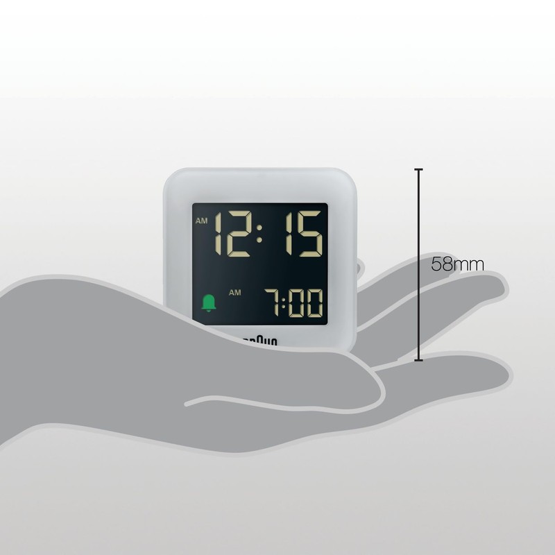 Braun Digital Travel Alarm Clock with Snooze, Compact Size, Negative