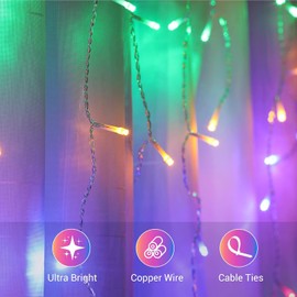 GlobaLink Christmas Icicle Lights Outdoor, 10M/32FT 400LED Icicle Fairy Lights with Timer & 8 Modes, 80 Drops Mains Powered Outdoor Christmas Lights for Roof Balcony Eaves Wall Windows - Multicolored