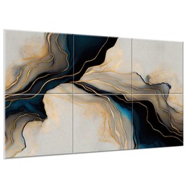 Art Acoustic Panels 6 Pack Self-Adhesive Large Wall Art Paintings for Wall Decoration, Sound Absorbing Panels for Recording Studio, Living room, Bathroom, Bedroom, office 47.2×27" (Black Gold Marble)