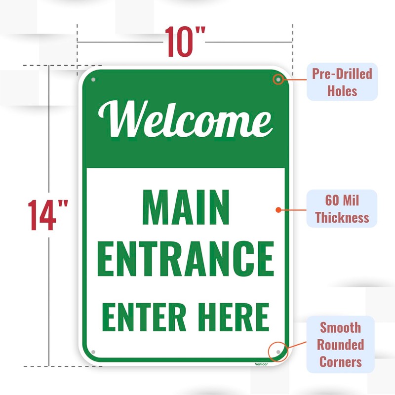 1PC Welcome Main Entrance Enter Here Sign, 14 x 10