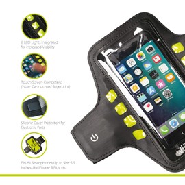 Schildkröt Fun Sports Wheel-Bee Brassard, Bracelet De Sport Led Night Hawk, Pour Running, Comprend 8 Lumières Led, 950015 Money Belt, 41 cm, Black (Noir)