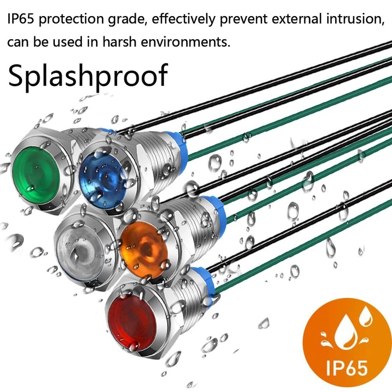 Gebildet 5pcs 10mm 3V-4.5V-5V-6V-7.5V-9VDC LED Metal Indicator Light Waterproof Signal