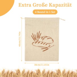 4 sacchetti per pane in lino, con coulisse, 30 x 40 cm, riutilizzabili, per pane, pane, pane, frutta e verdura