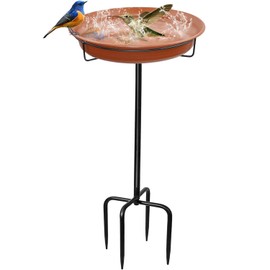 28In Freestanding Birdbaths Bowl Outdoor, Free Standing Garden Bird Bath Bird Feeder Bowl with Metal Stake, Detachable Decoration Spa Birdfeeder for Garden Patio Yard Lawn, 4 Spiky Feet