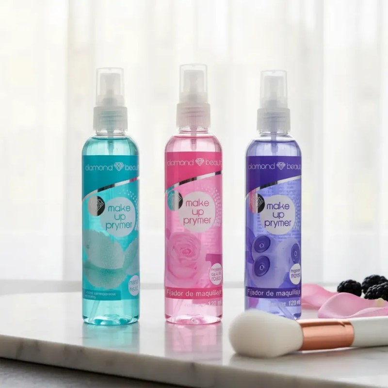 Kit 3 Fijadores Primerdiamond Beauty Rosas Mora Menta 135 Ml