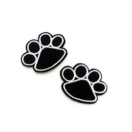 TH Set of 2 pcs. Mini Black Paws Dog Lover Cute Cartoon Logo Patches Sew Iron on Embroidered Applique Badge Sign Patch Clothing Costume