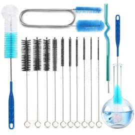 12 Pack Glass Tube Pipe Cleaner Brush Set, 17 Inch Long Handle Nylon Brush for Neck Bottle, 8.2 Inch Various Diameter Tube Straw Brush with Hook, 35 Inch Flexible Double Ended Hose Brush