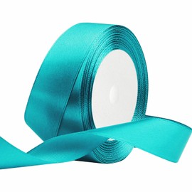 Turquoise Blue Ribbon, 1 Inch x 25 Yards Solid Color Fabric Satin Ribbons for Gift Wrapping, Crafts, Making Leis and Bows, Flower Bouquets and Wedding Party Decoration