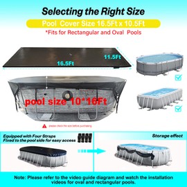 SIHAIAN 10x16Ft Oval Pool Cover with Side Storage for Oval and Rectangular Above Ground Pool, One-Piece Pool Cover, Preventing Waterlogging, UV and Weather Resistant WP:10000kPa+