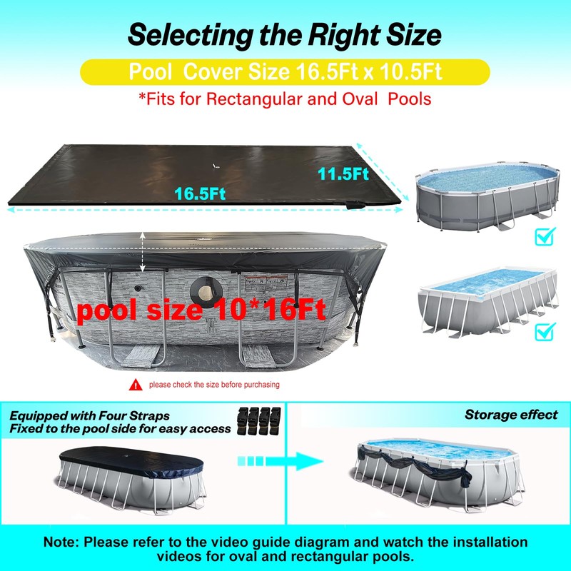 SIHAIAN 10x16Ft Oval Pool Cover with Side Storage for Oval