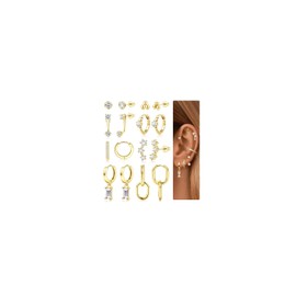 Thunaraz Small Gold Hoop Earrings Set for Women - 14K Gold Plated Hypoallergenic Huggie Hoop Studs Earring Stacks for Sensitive Ears - Cartilage Earring Sets for Multiple Piercing 8 Pairs,CZ