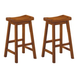Lexicon Victoria Saddle Solid Wood Bar Height Bar Stool Set of 2 - Saddle Kitchen Stool Dining Height Stools for Dining, Armless Chair Seating, Perfect Casual - 28.5" Oak