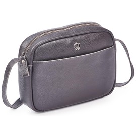 Crossbody Sling Bag for Women Trendy Real Leather Purse Mini Soft Pebbled Crossover with Card Case (Dark Grey Nappa)