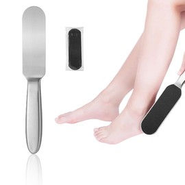 Double Sided Stainless Steel Foot File, New Professional Stainless Steel Foot Rasp, 10 Sheets Replacement Sandpaper, Foot Scraper