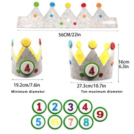 Birthday Crown, Birthday Crown Girl, Birthday Crown Boy, Birthday Crown Children, Party Hat Children with Numbers, Happy Birthday Garland Felt Fabric Crown, 1-9 Birthday Decoration