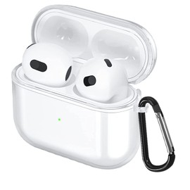 KANOYO 2023 Improved Model AirPods 3rd Generation Case, TPU Material Case, Separable, Clear, Earbud Case, Transparent, Lightweight, Shock Resistant, Protective Case, Lost Prevention, Carabiner