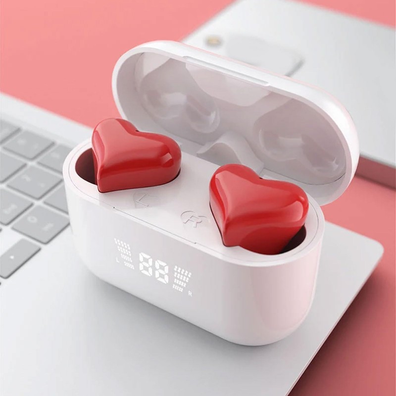 Heart Shaped Wireless Earbuds, Stereo Bluetooth 5.3 Headphones with Charging