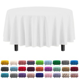 Party Solids 84In Round White Plastic Tablecloth Disposable For Parties Weddings Events