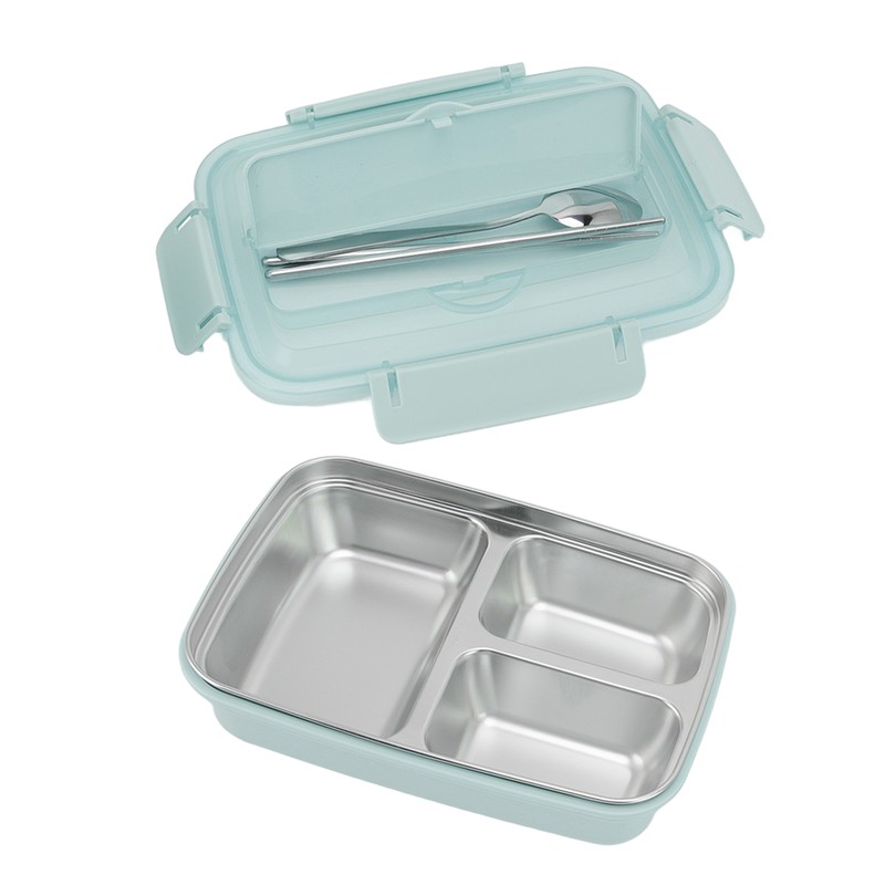 Lunch Box 3 Compartments 304 Stainless Steel Plastic Matching Spoon