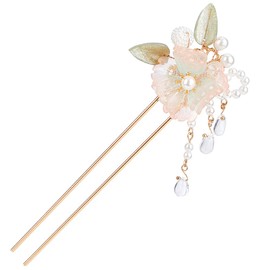 PLIGREAT Rosa Blumen Perle Quasten Haarstäbchen, chinesische Hanfu handgemachte Haarspange Retro Metall Haarstäbchen Stecknadeln mit Perle baumeln Haarschmuck für Frauen Braut, Hochzeit, Party
